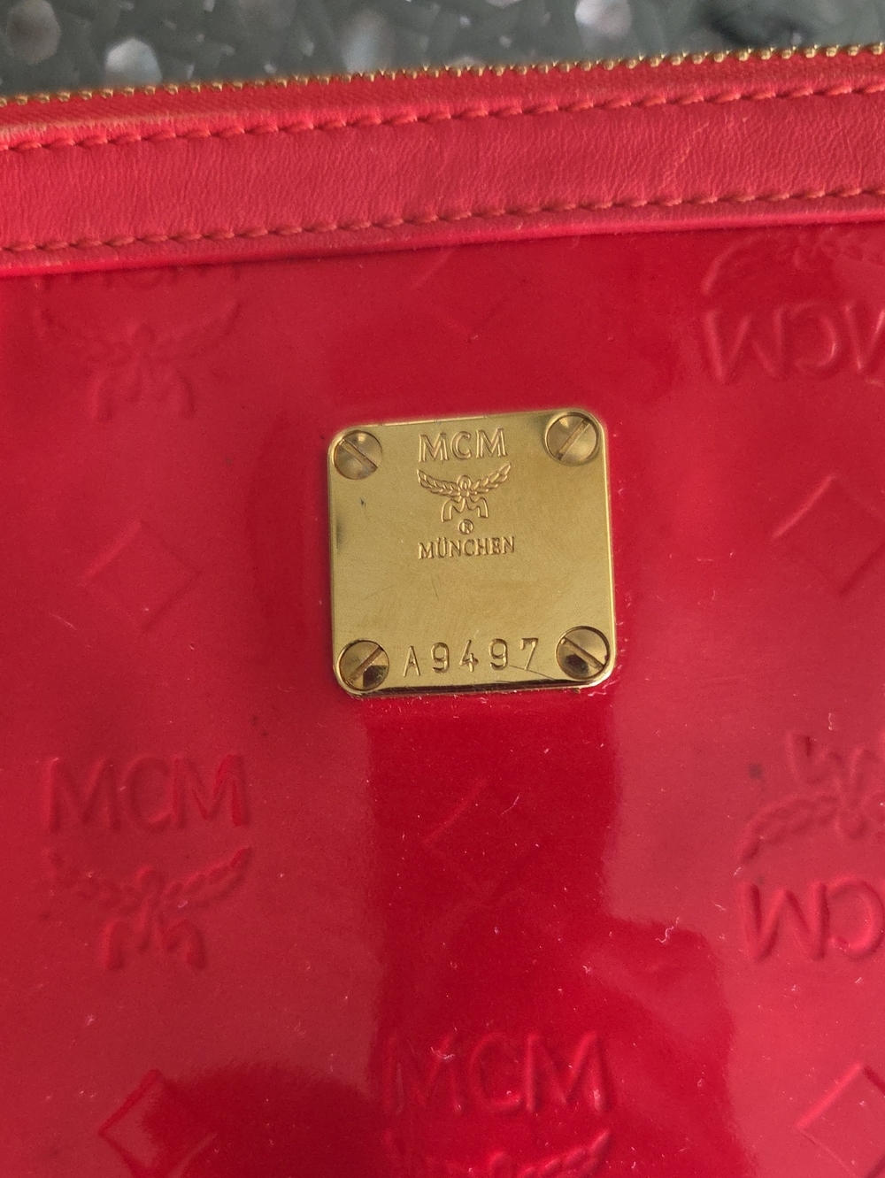 MCM Patent Shoulder Bag in Deep Red with Gold Chain - Picture 2 of 14